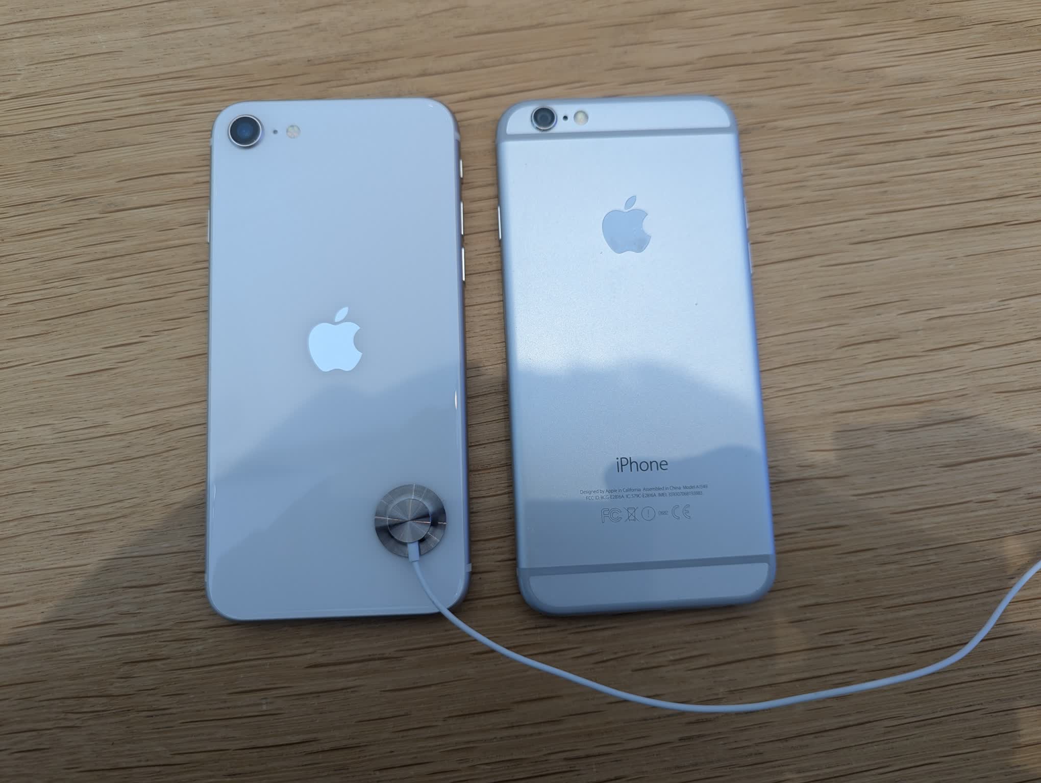 A comparison between the backs of the iphones SE and 6
